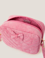Heart Quilted Denim Cross Body Bag, , large