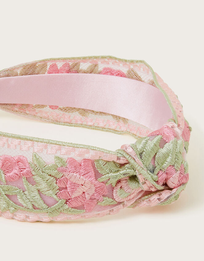 Embroidered Floral Knot Headband, , large