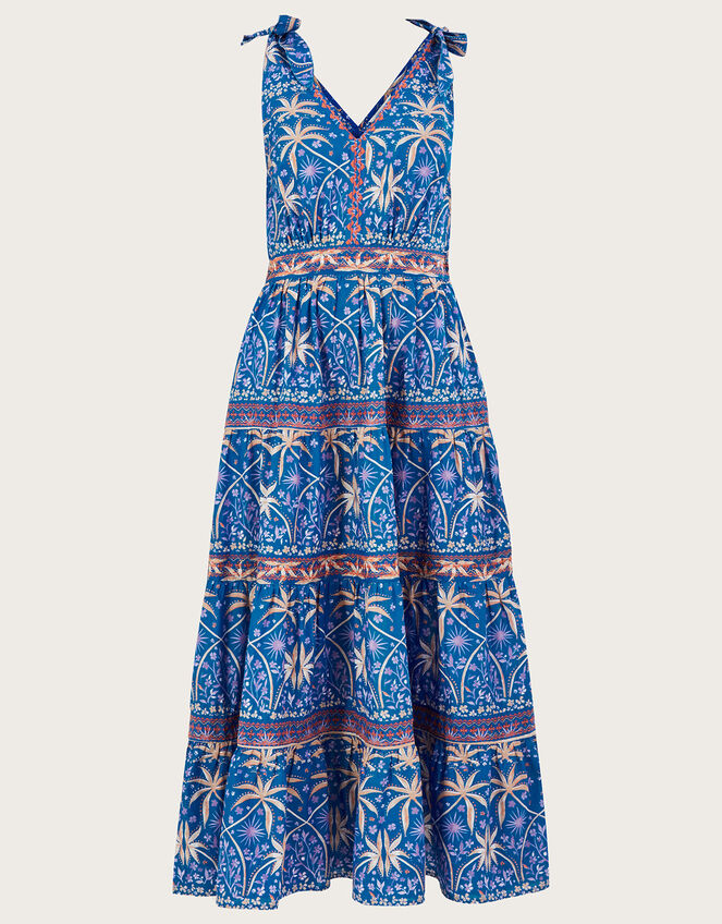 Palm Print Midi Dress, Blue (BLUE), large
