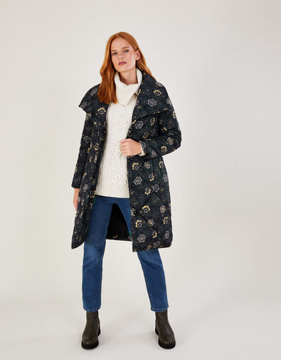 Piper Printed Padded Shawl Coat, Black (BLACK), large