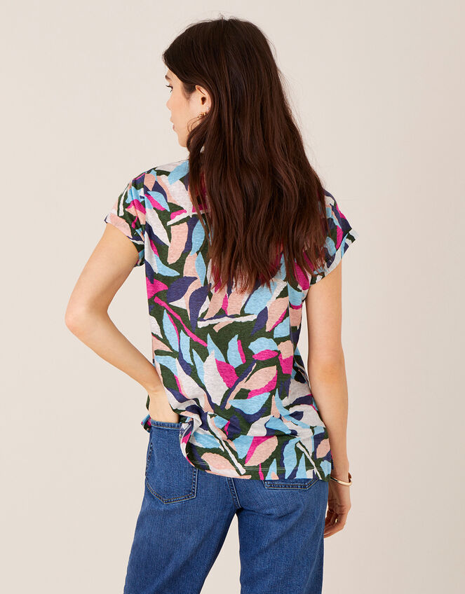 Palm Print Top in Pure Linen, Green (KHAKI), large