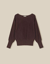 Remi Ribbed Boat Neck Jumper, Brown (CHOCOLATE), large