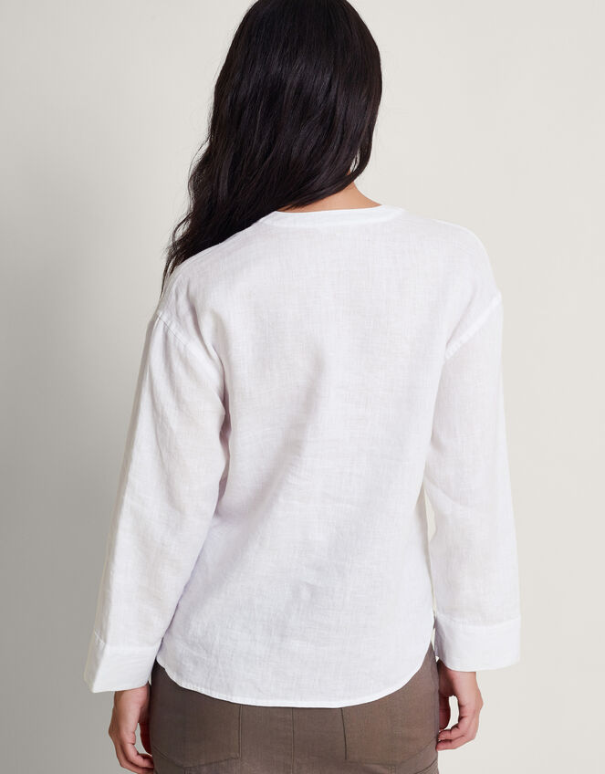 Camille Button Linen Top, White (WHITE), large