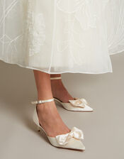 Stacy Satin Bow Pointed Toe Heels, Ivory (IVORY), large