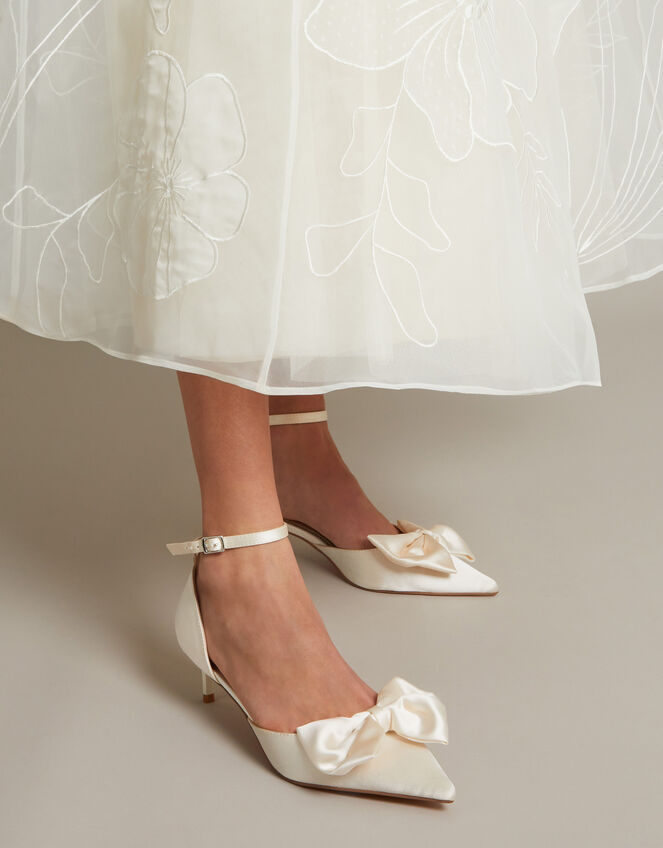 Stacy Satin Bow Pointed Toe Heels, Ivory (IVORY), large