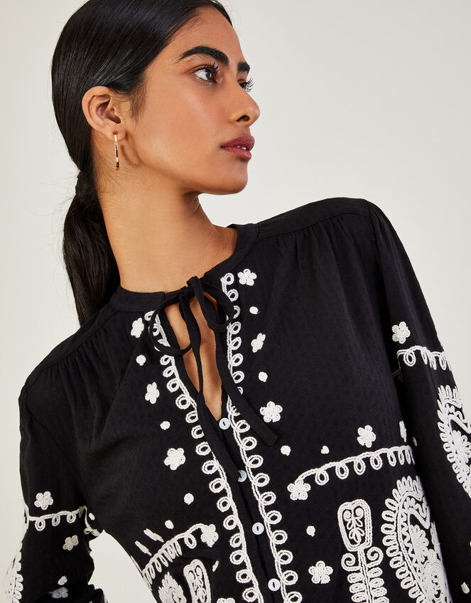 Embroidered Jersey in Cotton Black | Blouses Shirts | Global.