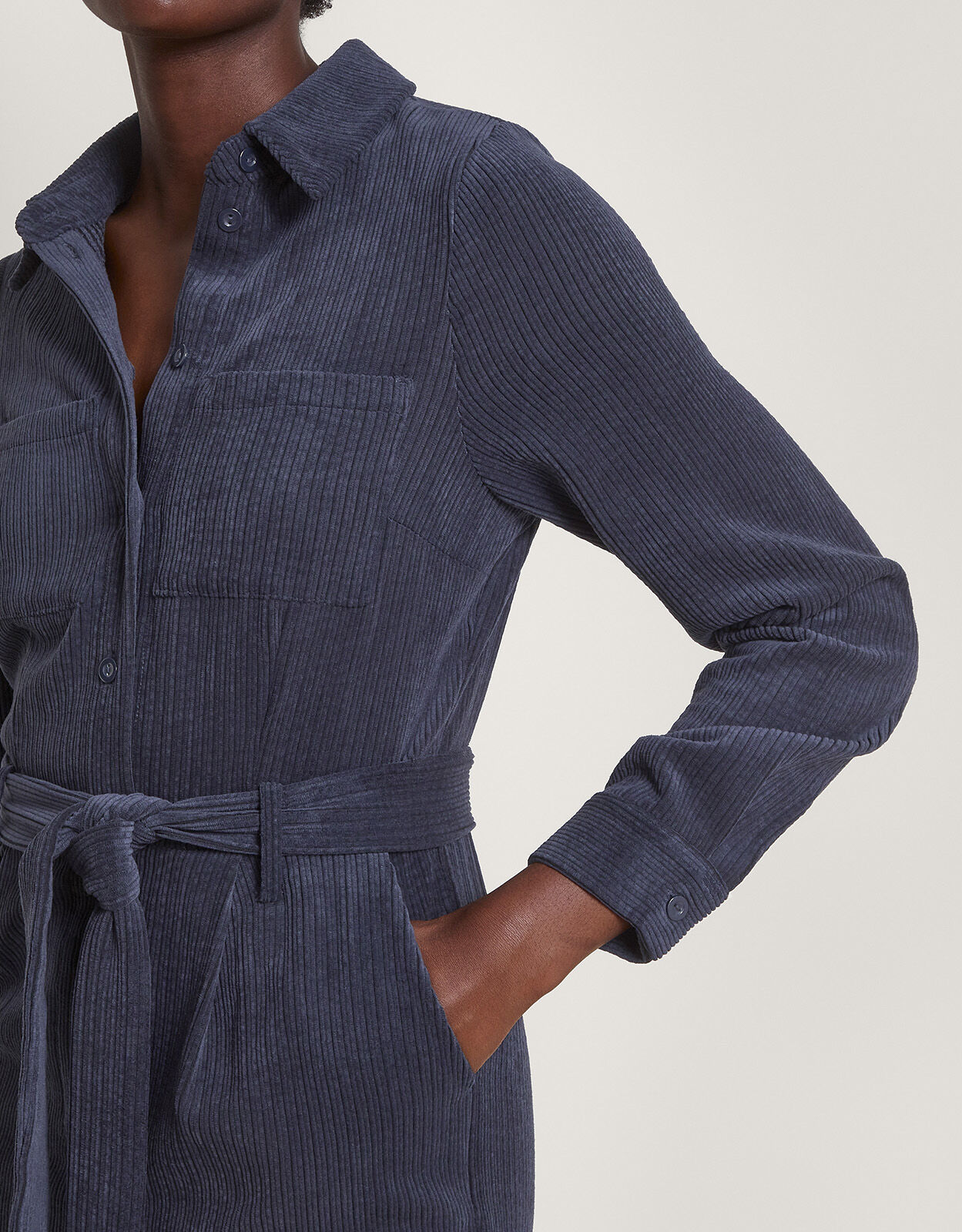 Navy cord jumpsuit top