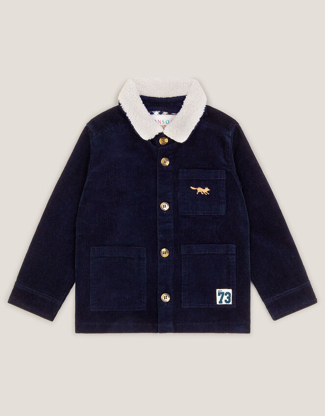 Corduroy Borg Collar Shirt, Blue (NAVY), large