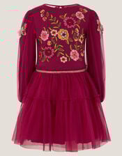Floral Embroidered Butterfly Disco Dress, Red (BURGUNDY), large