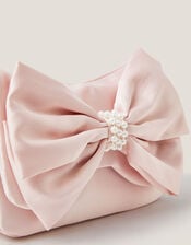 Pearl Bow Satin Bag, Pink (PALE PINK), large