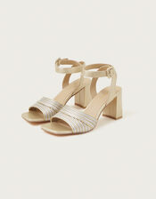 Metallic Strap Block Heels, Gold (GOLD), large