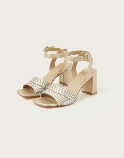 Metallic Strap Block Heels, Gold (GOLD), large