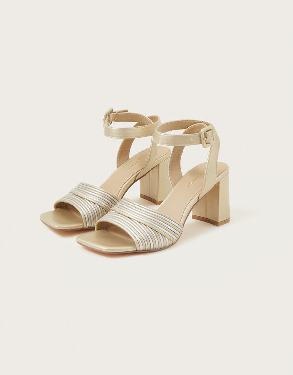 Metallic Strap Block Heels, Gold (GOLD), large