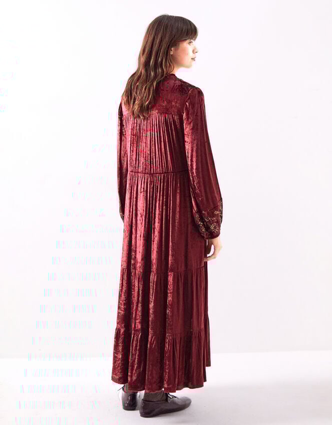 East Brogan Sequin Velvet Tiered Maxi Dress, Red (BERRY), large