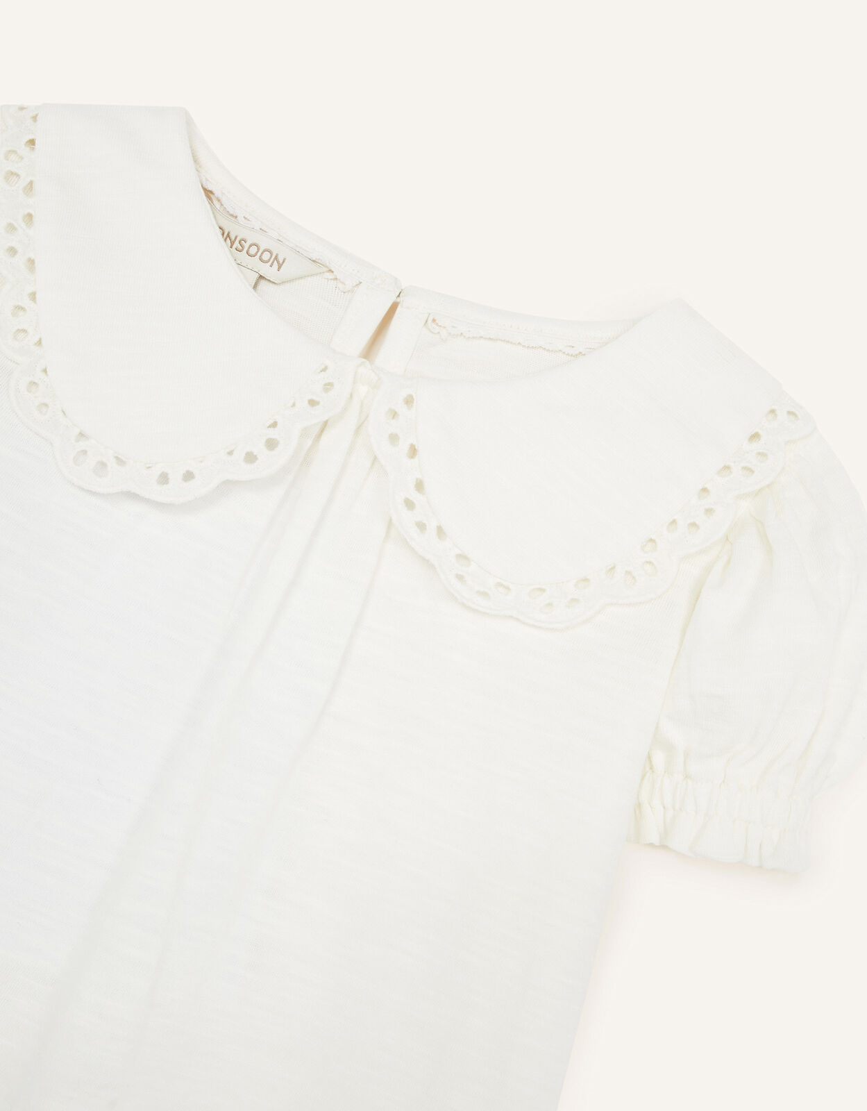 Lace Trim Collar Short Sleeve Top Ivory 