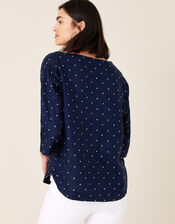 Spot Print Top in Pure Linen, Blue (NAVY), large