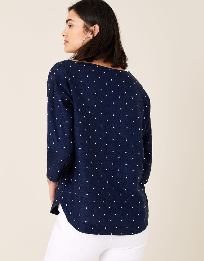 Spot Print Top in Pure Linen, Blue (NAVY), large