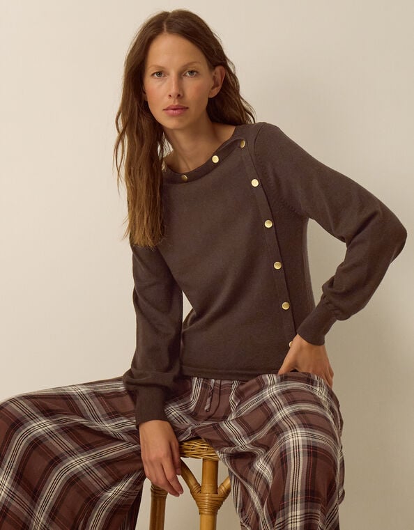Beryl Button Sweater, Brown (CHOCOLATE), large