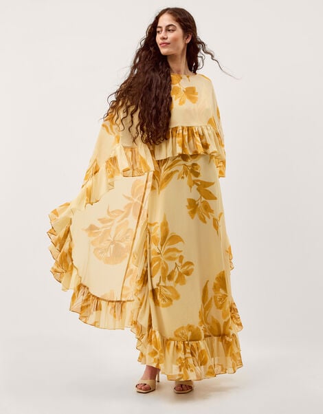 Joanna Ruffle Cape Chiffon Maxi Dress, Ivory (IVORY), large