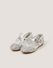 Butterfly Glitter Ballet Flats, Silver (SILVER), large
