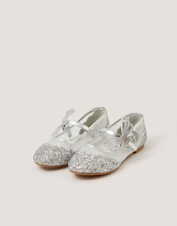Butterfly Glitter Ballet Flats, Silver (SILVER), large