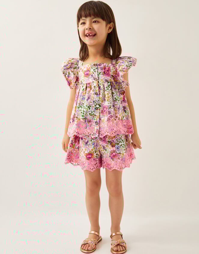 Floral Broderie Top and Shorts Set, Multi (MULTI), large