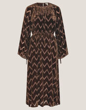 Keisha Geometric Velvet Midi Dress, Brown (CHOCOLATE), large