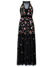 Cara Floral Sequin Maxi Dress, Black (BLACK), large