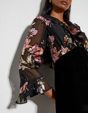 Ariella Floral Devore Velvet Midi Dress, Black (BLACK), large