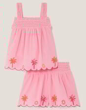 Palm Embroidered Top & Shorts Set, Pink (PINK), large
