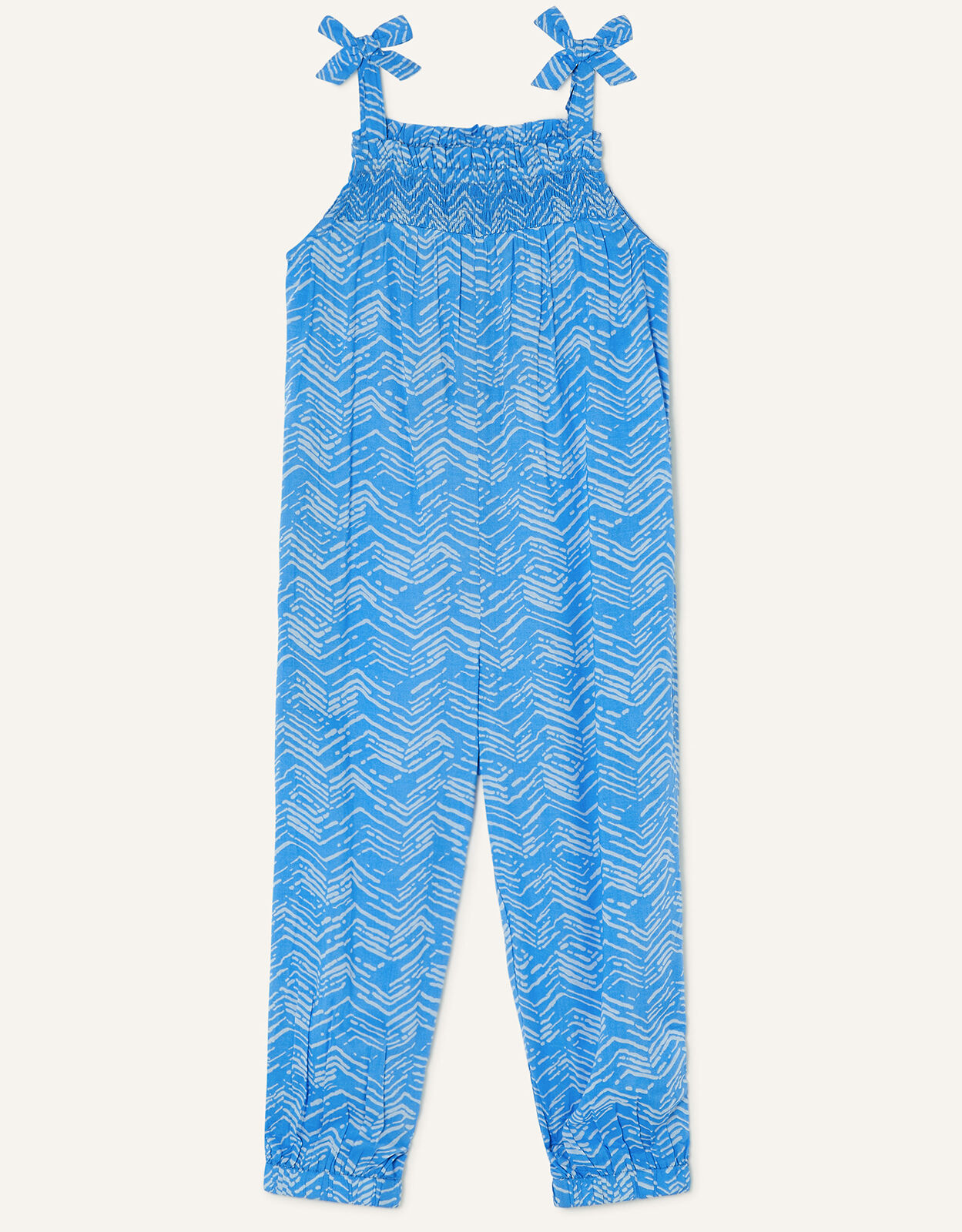 Girls Age 11,12,13,14 White & Blue Check Responsibly Sourced Cotton Jumpsuit 