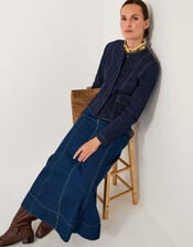 Brooke Seamed Denim Midi Skirt, Blue (INDIGO), large