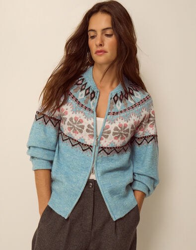 Fen Fair Isle Cardigan, Blue (BLUE), large