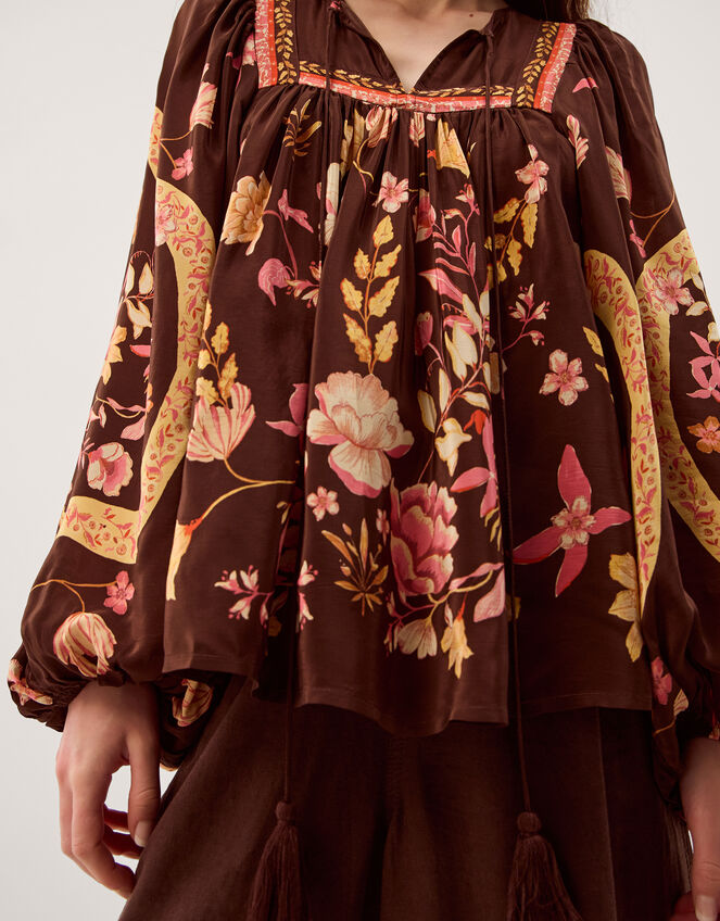 Samara Balloon Sleeve Floral Blouse, Brown (CHOCOLATE), large