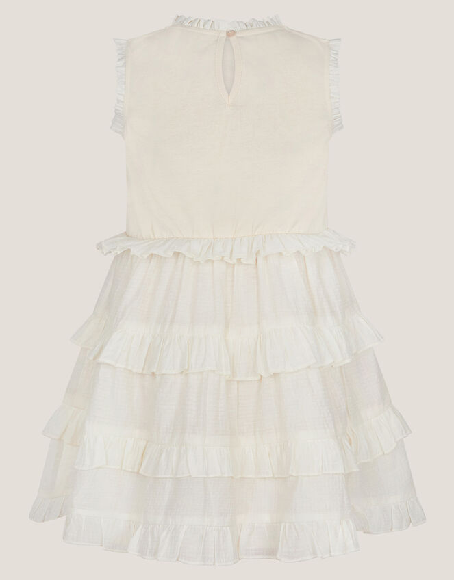 Crochet Yoke Ruffle Dress, Ivory (IVORY), large
