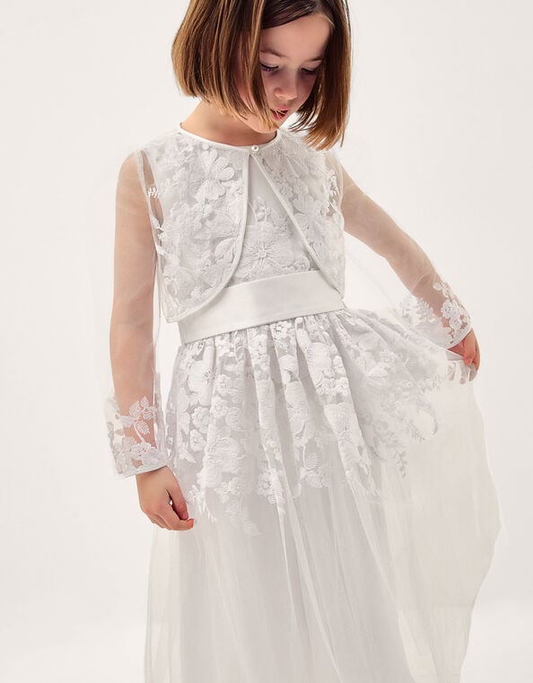 Felicity Embroidered Mesh Cardigan, White (WHITE), large