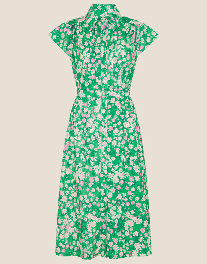 Ditsy Floral Jersey Shirt Dress, Green (GREEN), large