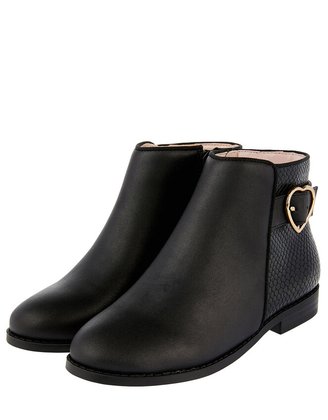 Mona Heart Buckle Ankle Boots, Black (BLACK), large