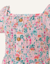 Floral Print Shirred Dress, Pink (PINK), large