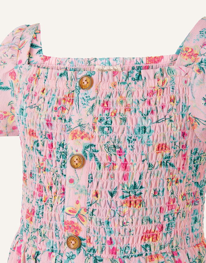 Floral Print Shirred Dress, Pink (PINK), large