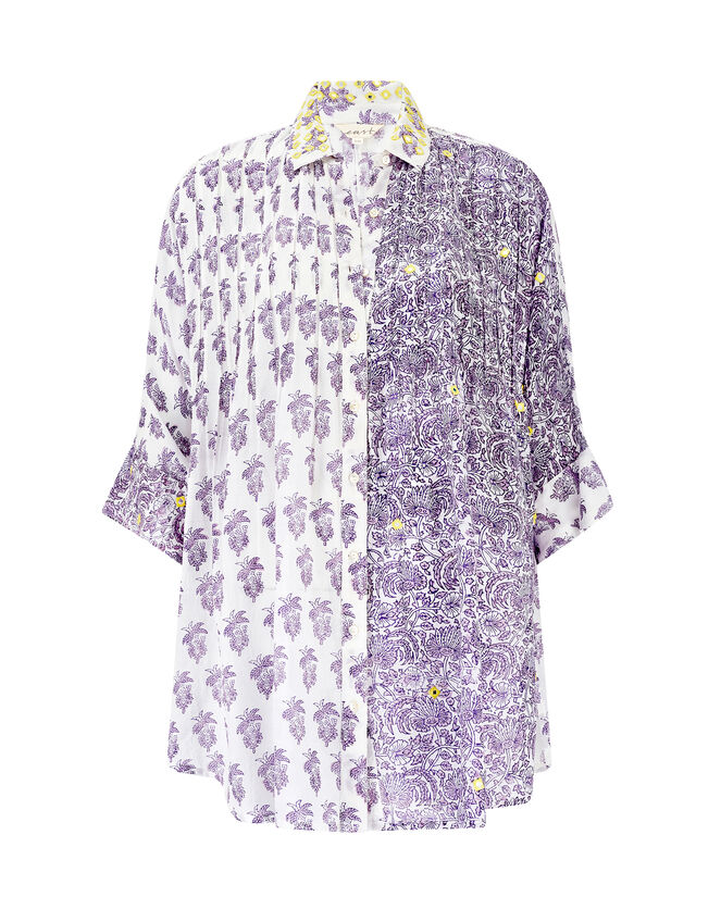 East Aoki Oversized Woodblock Shirt, Purple (LILAC), large