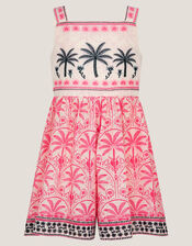 Palm Print Embroidered Playsuit, Pink (PINK), large