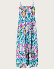 Ikat Print Tiered Cami Dress, VIOLET, large