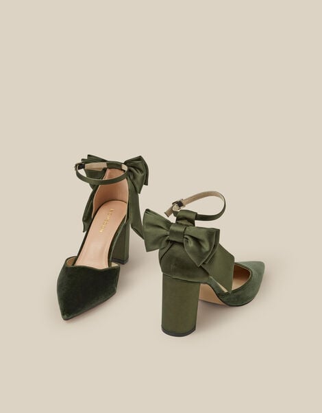 Viera Velvet Bow Pointed Toe Heels, Green (OLIVE), large