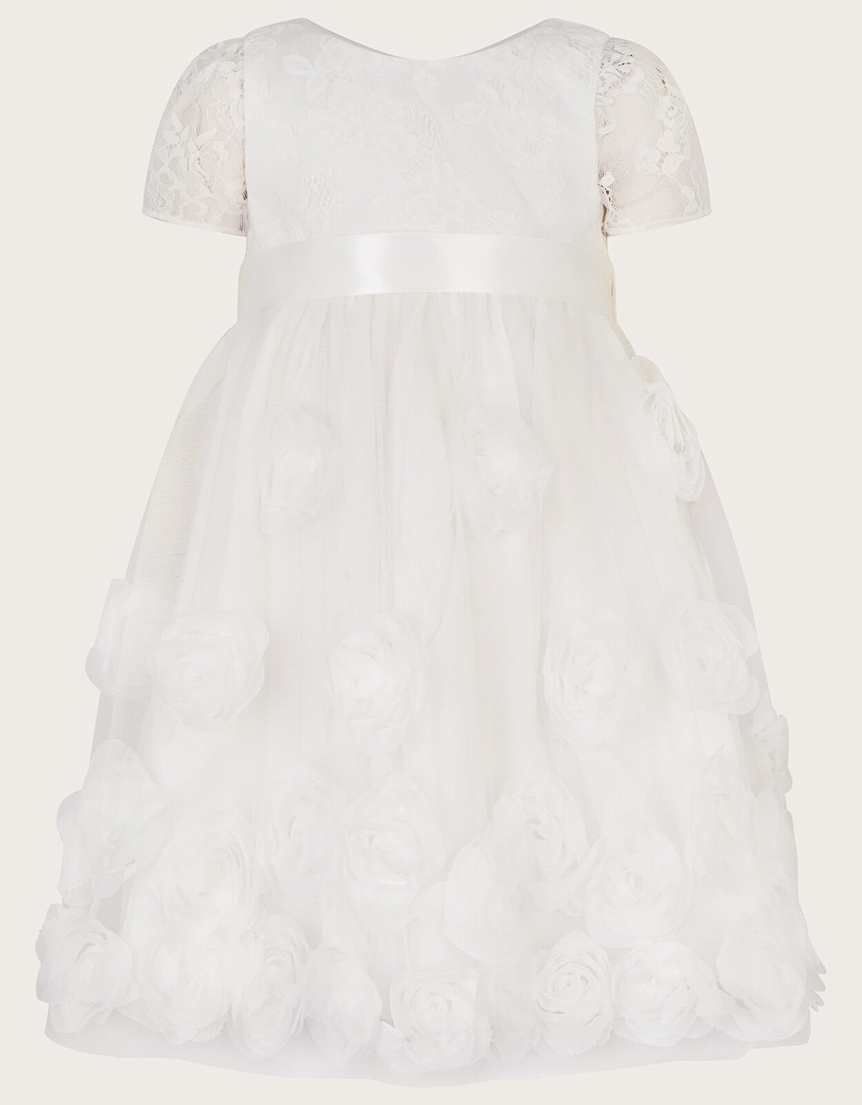Baby 3D Roses Christening Dress White