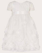 Baby 3D Roses Christening Dress, White (WHITE), large