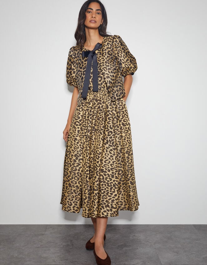 Anne Leopard Print Bow Jacket, Brown (BROWN), large