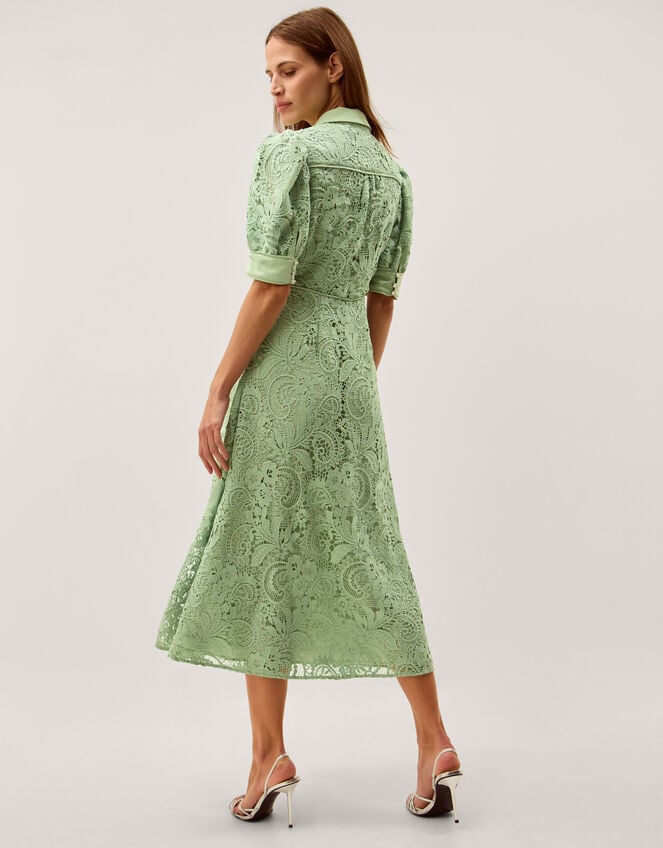 Bridget Puff Sleeve Lace Midi Dress, Green (MINT), large