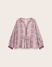 East Reiko Hand-Woodblock Botanical Print Top, Purple (LILAC), large