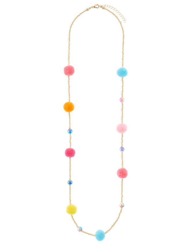 Rainbow Pearl Pom-Pom Necklace, , large